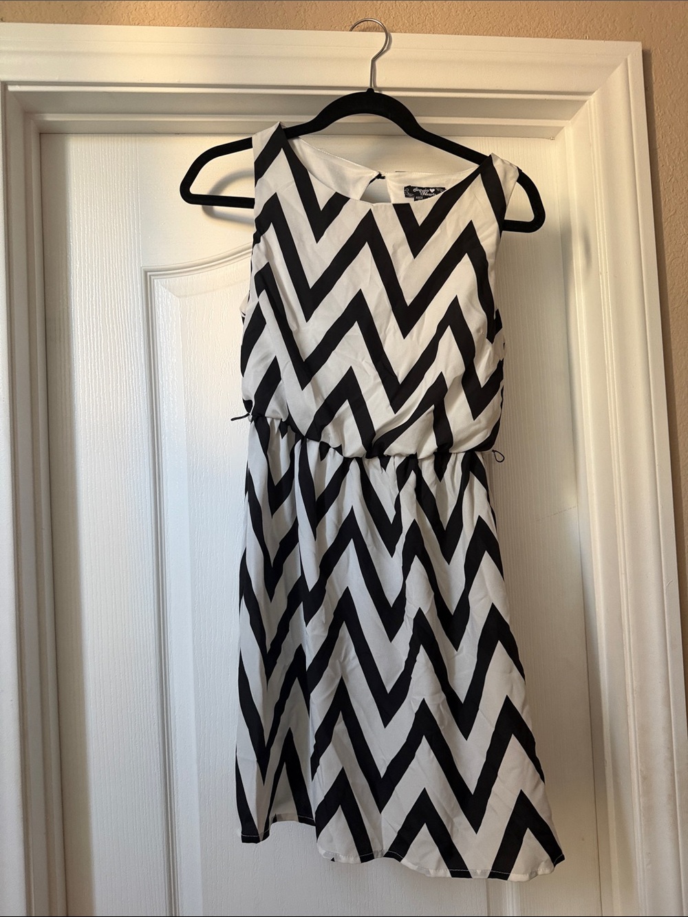 Sequin Hearts Black and White Chevron Halter Dress